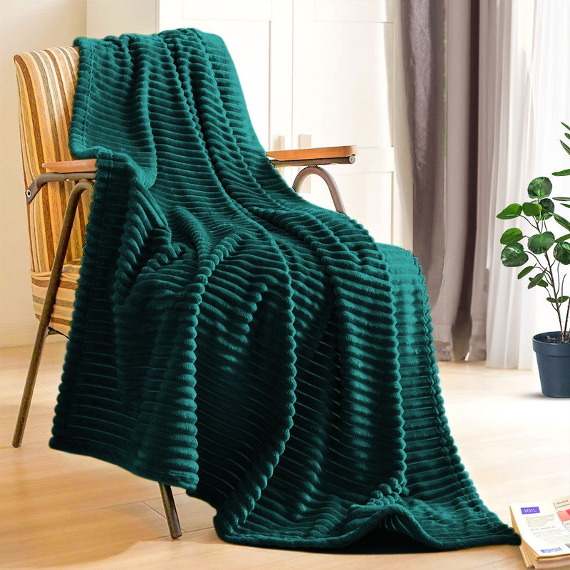 SOGA Dark GreenThrow Blanket Warm Cozy Striped Pattern Thin Bed Sofa Comforter 0