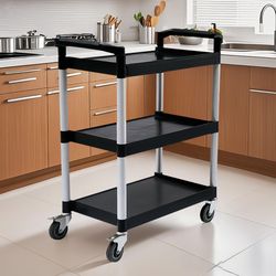 soga 2x 3 tier food trolley portable kitchen cart multifunctional big utility service with wheels 830x420x950mm black