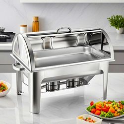 soga 9l stainless steel full size roll top chafing dish food warmer