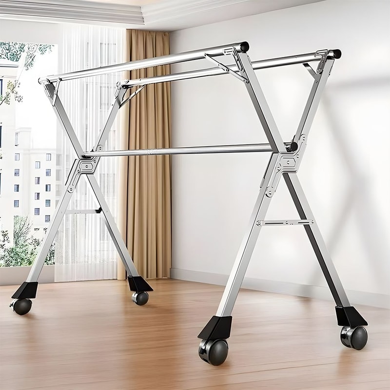 SOGA 2X 24m Portable Standing Clothes Drying Rack Foldable SpaceSaving Laundry Holder With Wheels 0