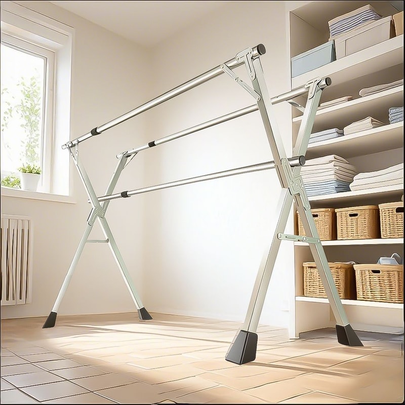 SOGA 2X 24m Portable Standing Clothes Drying Rack Foldable SpaceSaving Laundry Holder 3 Poles 0