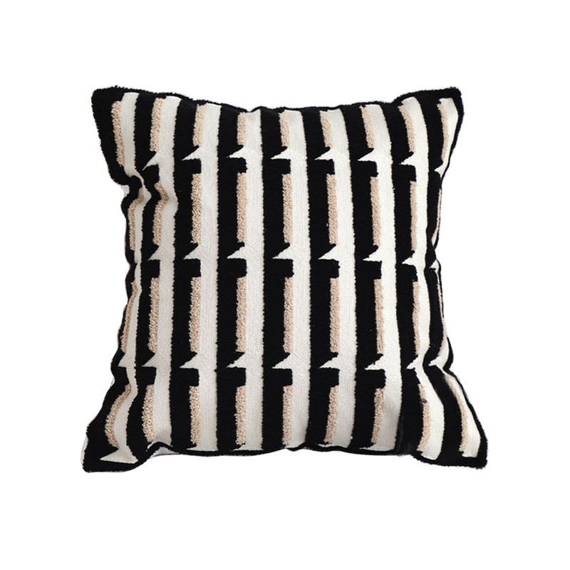 SOGA 45cm Black White Modern Stripe Tufted Polyester Pillow Cover 1