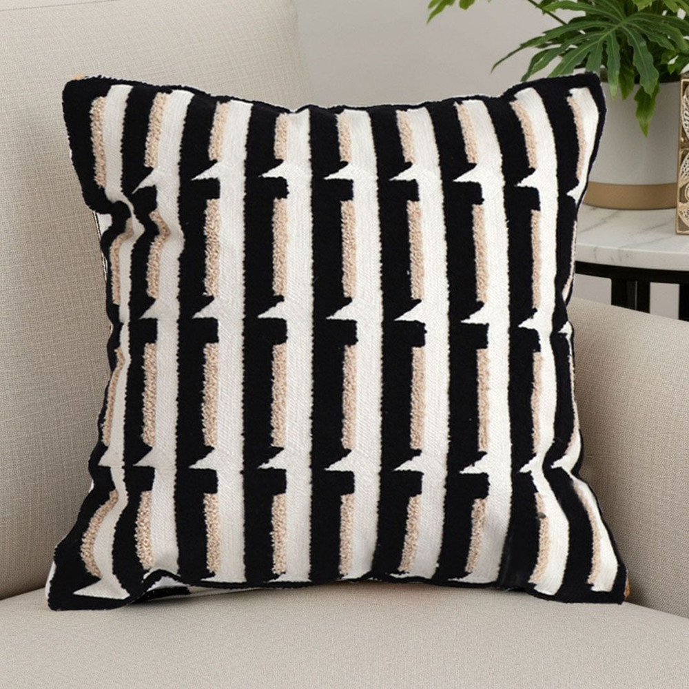 SOGA 45cm Black White Modern Stripe Tufted Polyester Pillow Cover 0