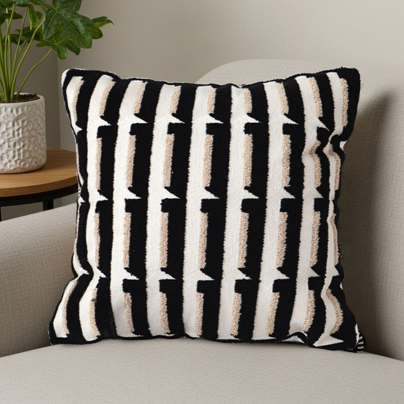 SOGA 45cm Black White Modern Stripe Tufted Polyester Pillow Cover 4