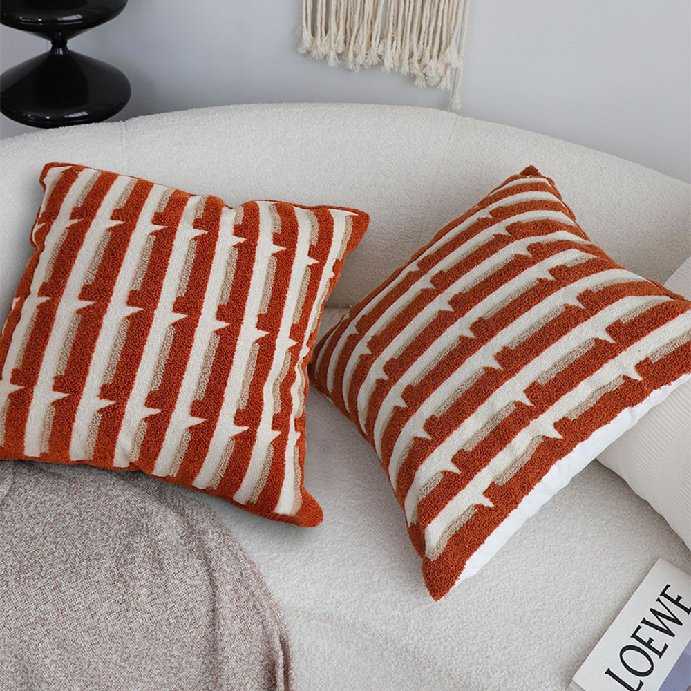 SOGA 45cm Rust Orange OffWhite Striped Polyester Decorative Pillowcase 6