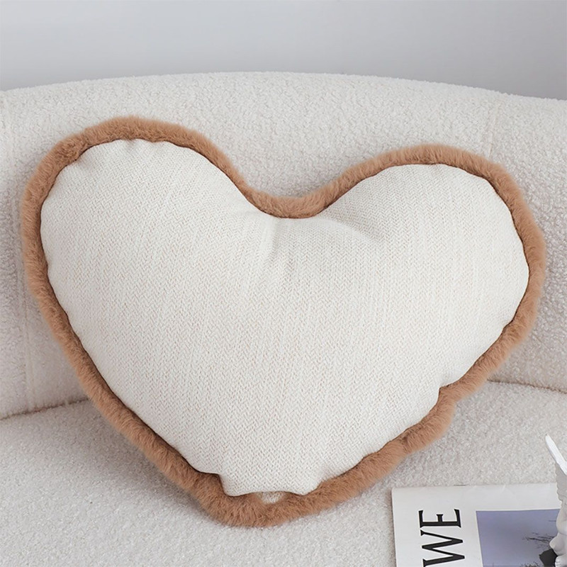 SOGA 42x32cm HeartShaped Beige Brown OffWhite Plush Polyester Pillow Cover 1