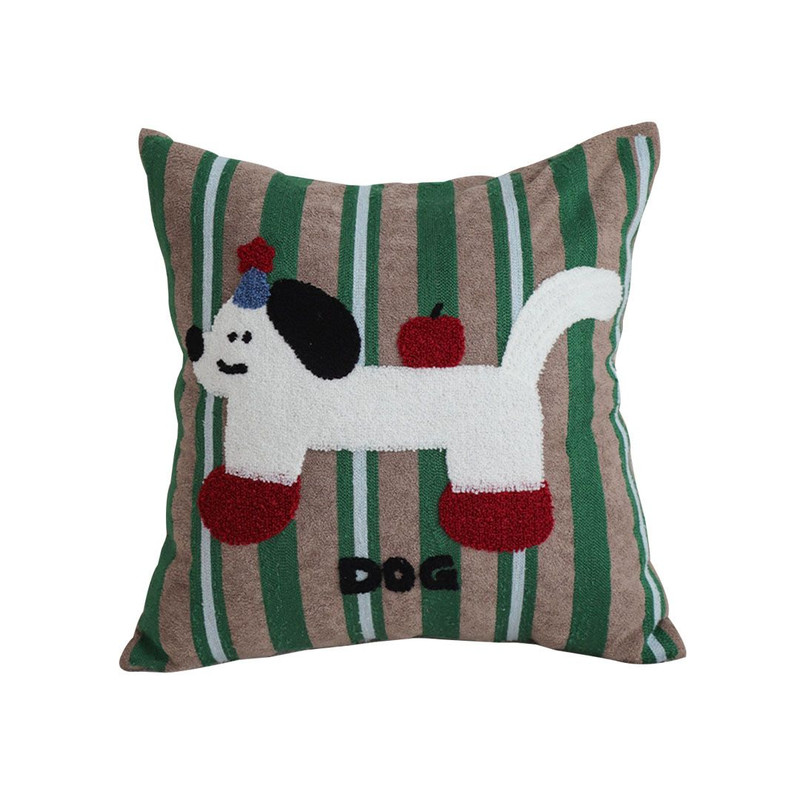 SOGA 45cm Cute Dog Print Green Red White Striped Polyester Decorative Pillowcase 0
