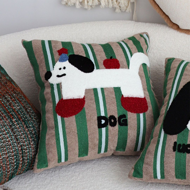 SOGA 45cm Cute Dog Print Green Red White Striped Polyester Decorative Pillowcase 2