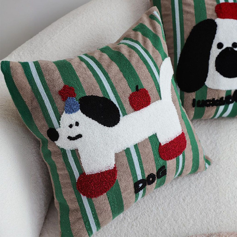 SOGA 45cm Cute Dog Print Green Red White Striped Polyester Decorative Pillowcase 3