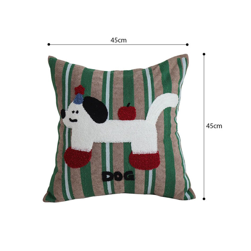 SOGA 45cm Cute Dog Print Green Red White Striped Polyester Decorative Pillowcase 4