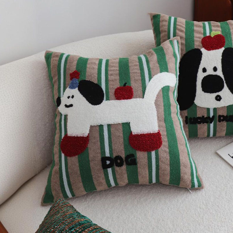 SOGA 45cm Cute Dog Print Green Red White Striped Polyester Decorative Pillowcase 5