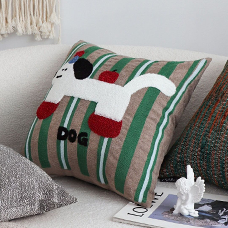 SOGA 45cm Cute Dog Print Green Red White Striped Polyester Decorative Pillowcase 6
