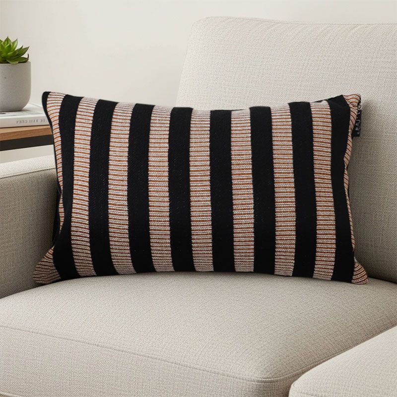 SOGA 30x50cm Black Tan Striped Rectangular Pillowcase 0