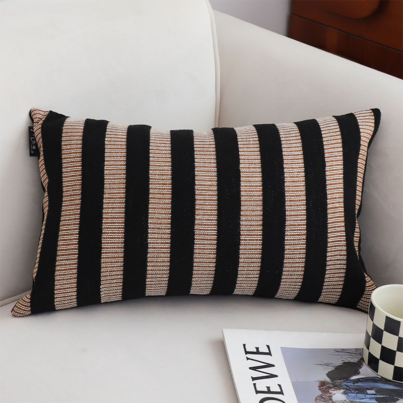 SOGA 30x50cm Black Tan Striped Rectangular Pillowcase 2