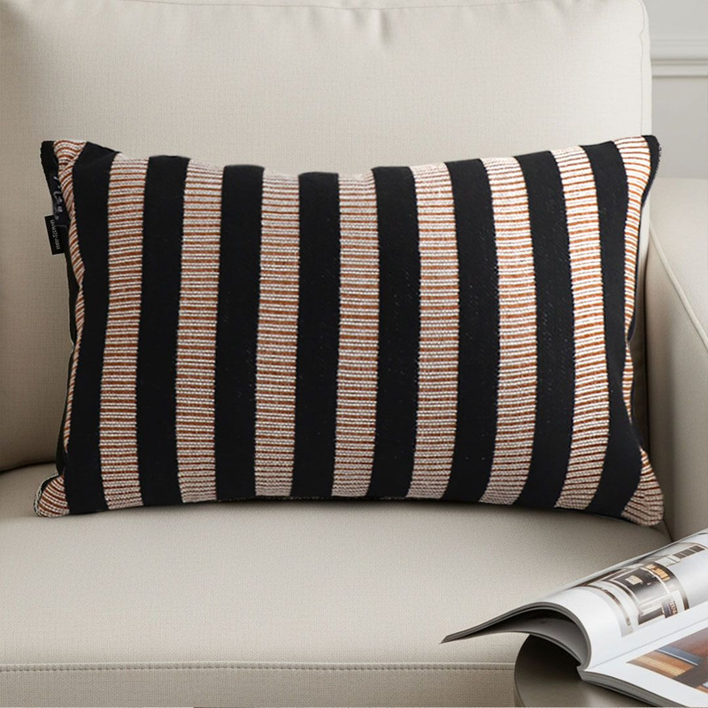 SOGA 30x50cm Black Tan Striped Rectangular Pillowcase 5
