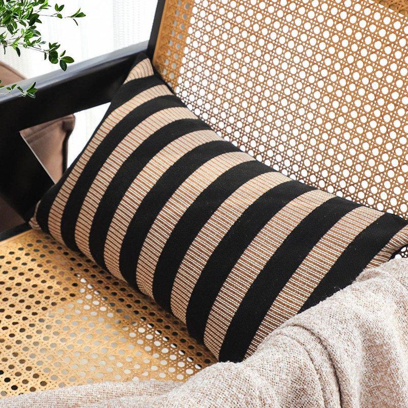 SOGA 30x50cm Black Tan Striped Rectangular Pillowcase 6