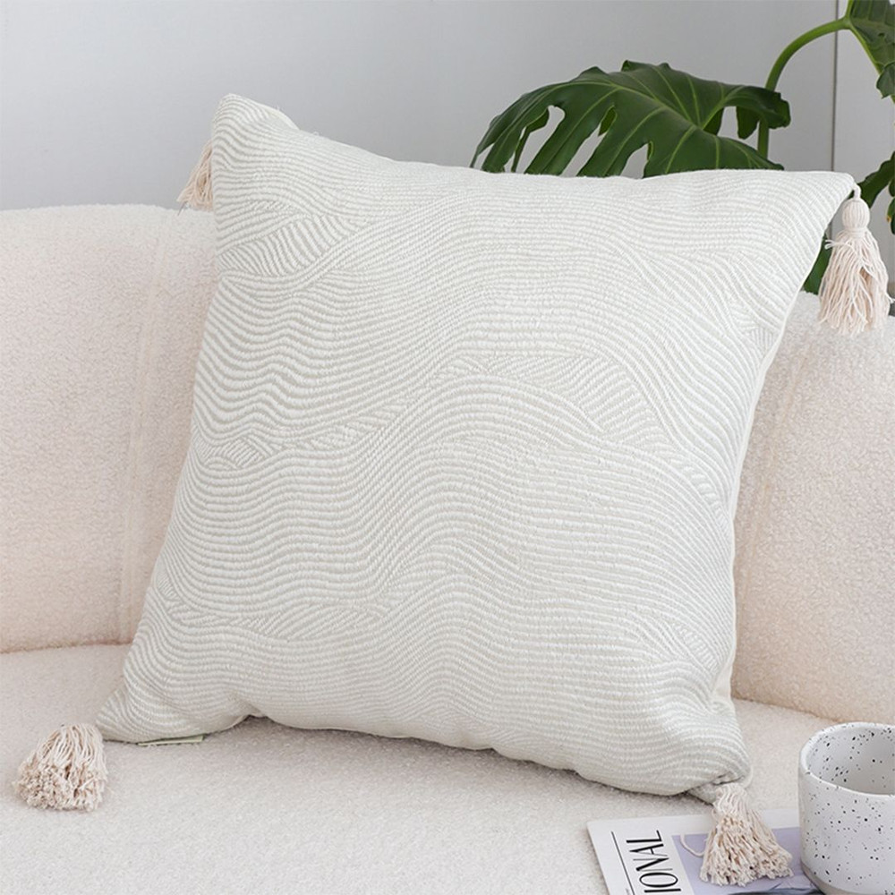 SOGA 45cm Minimalist Cream Tassel Pillowcase With Tassels 0