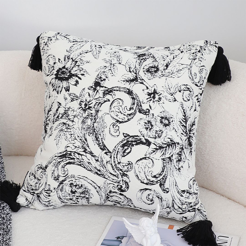 Soga 45cm Elegant Black White Cushion Cover With Tassels 0
