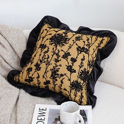 soga 45cm elegant black & gold floral velvet pillowcase
