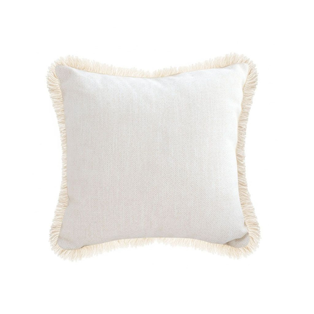 SOGA 42x45cm Premium Linen Throw Pillow Cover With Fringe Trim Cream White 1