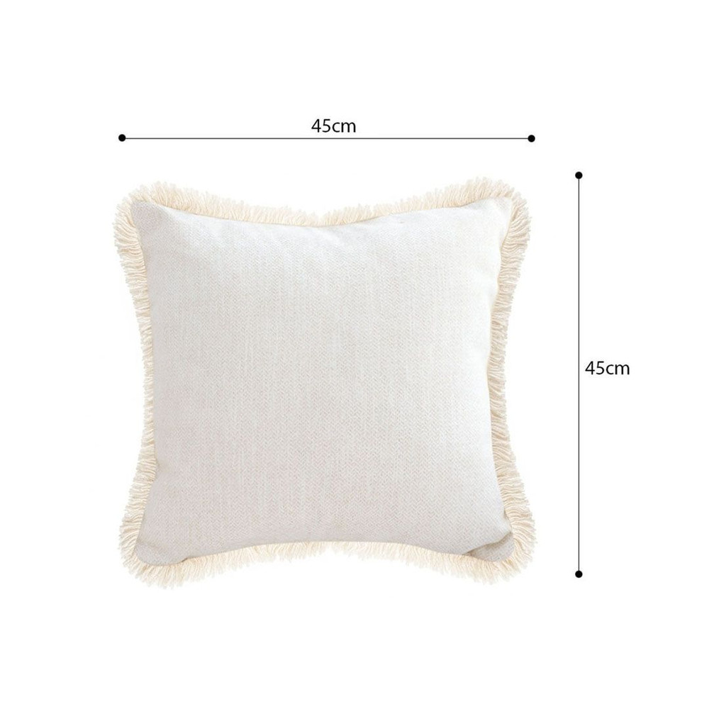 SOGA 42x45cm Premium Linen Throw Pillow Cover With Fringe Trim Cream White 4
