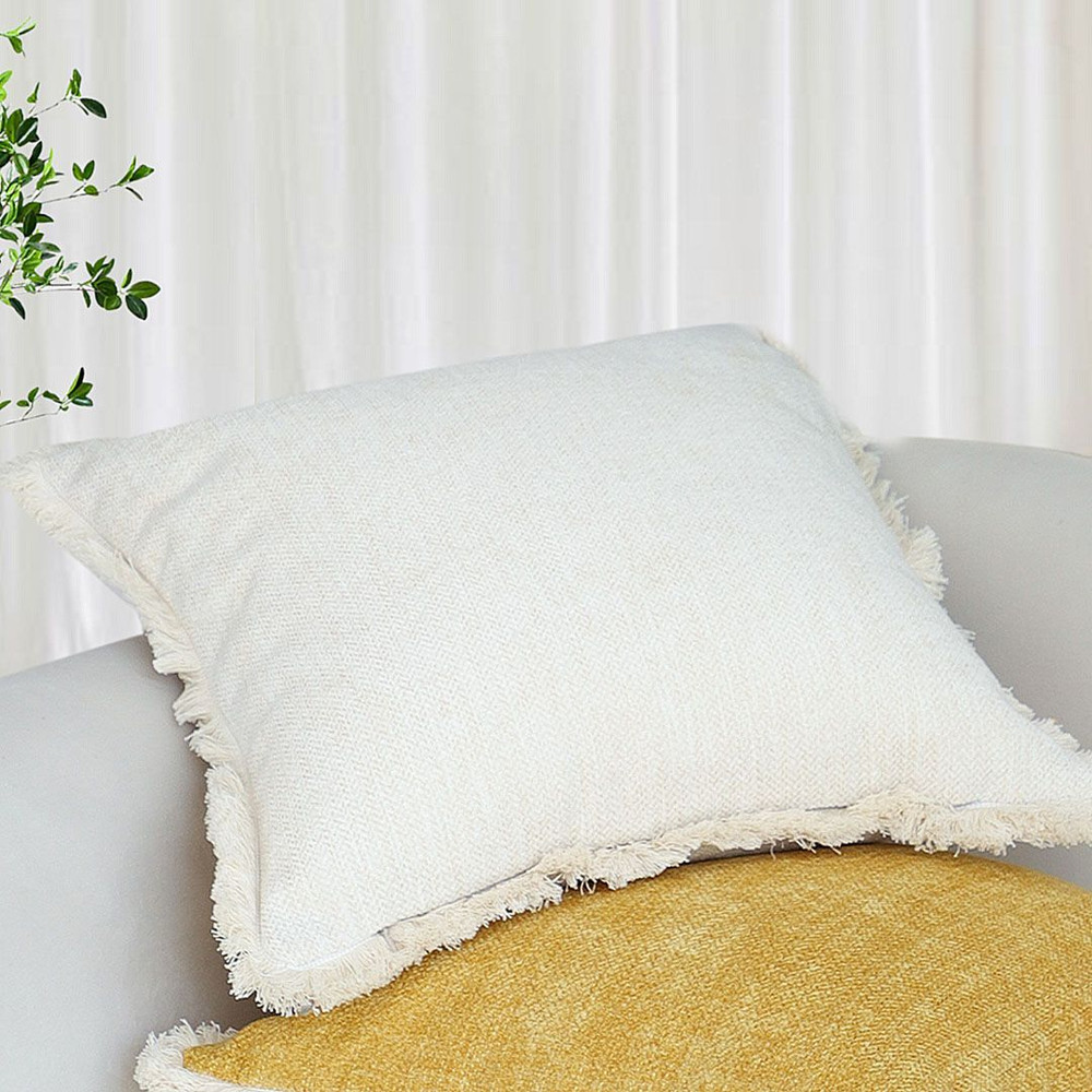 SOGA 42x45cm Premium Linen Throw Pillow Cover With Fringe Trim Cream White 5