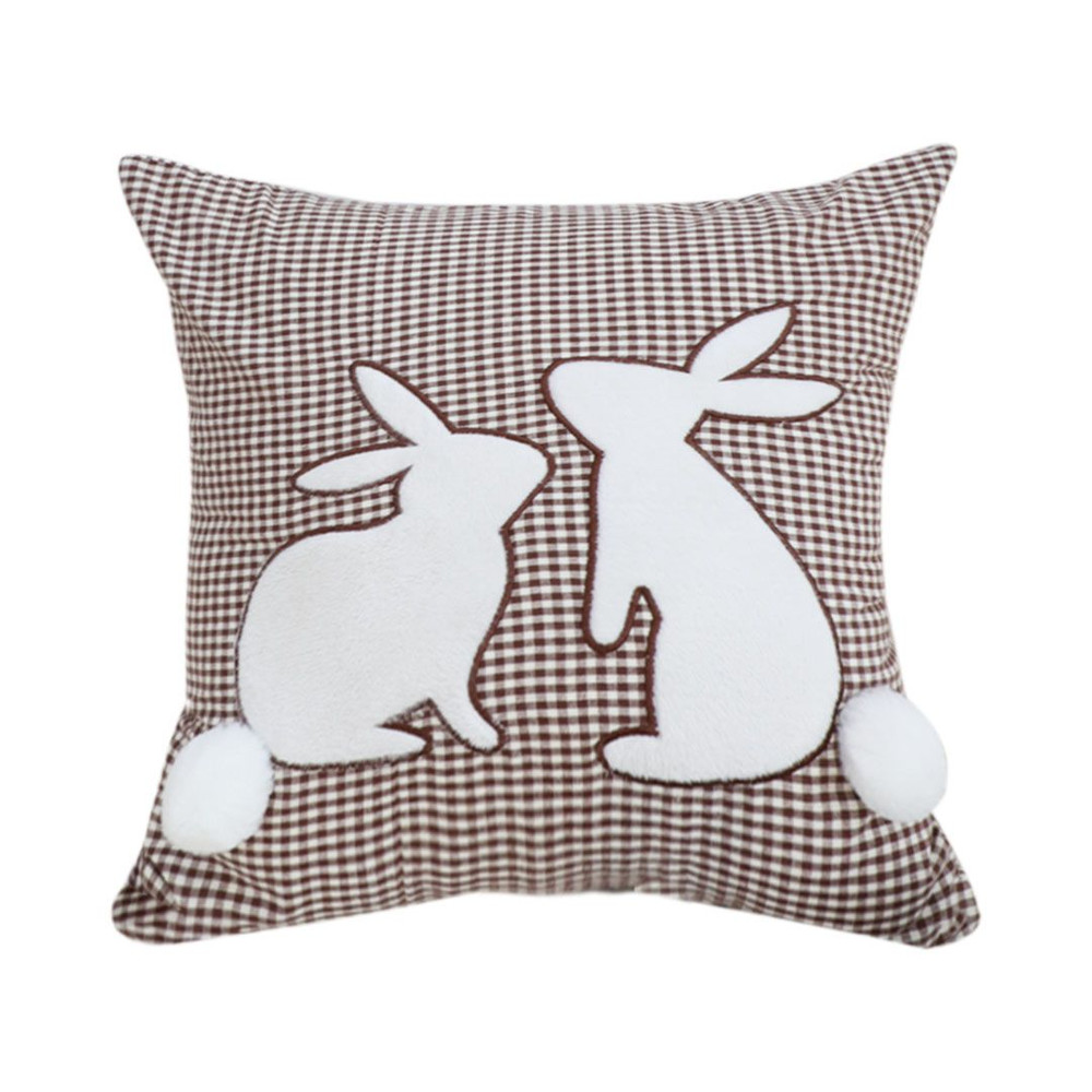 SOGA 45cm Brown Gingham Bunny Pillowcase 1