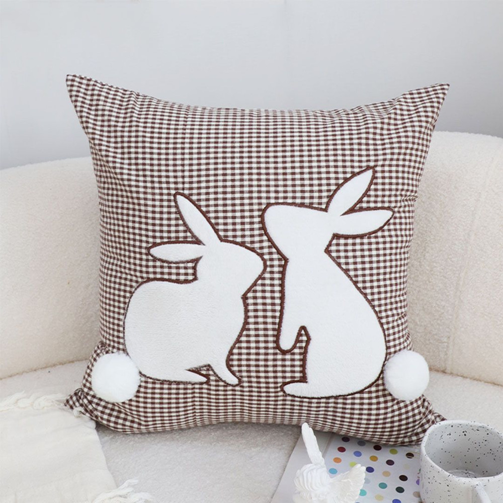 SOGA 45cm Brown Gingham Bunny Pillowcase 0