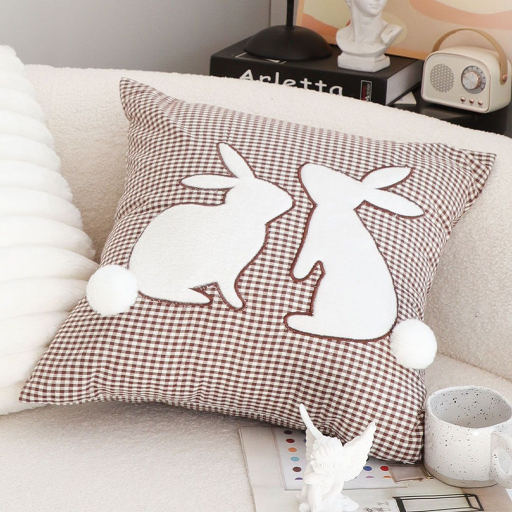 SOGA 45cm Brown Gingham Bunny Pillowcase 2