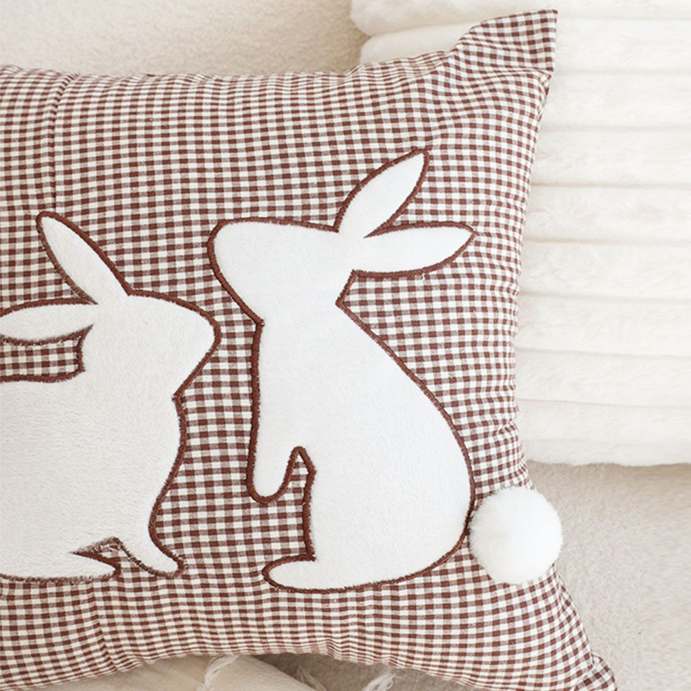 SOGA 45cm Brown Gingham Bunny Pillowcase 4