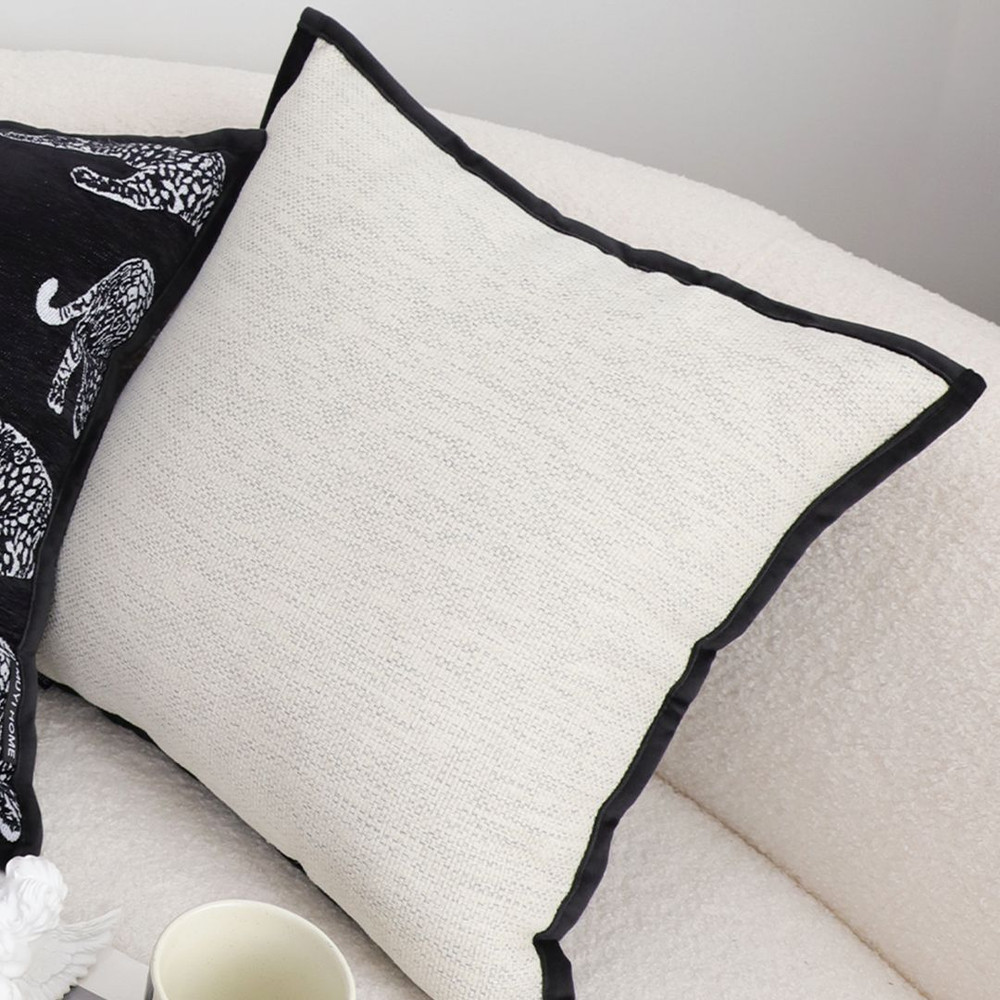 SOGA 45cm Minimalist Cream Pillowcase With Black Piping 4