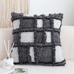 soga 45cm luxurious faux fur textured checkered pillowcase