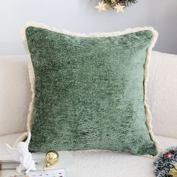 soga 45cm emerald green chenille pillowcases with fringed edge