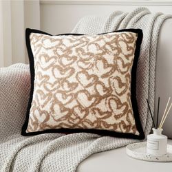 soga 45cm heart patterned off-white square pillowcase with black trim