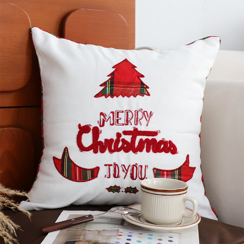 SOGA 45cm Merry Christmas To You Festive White Pillowcase With Red Green Accents 6