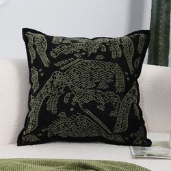 soga 45cm nature-inspired midnight green embroidered pillowcase