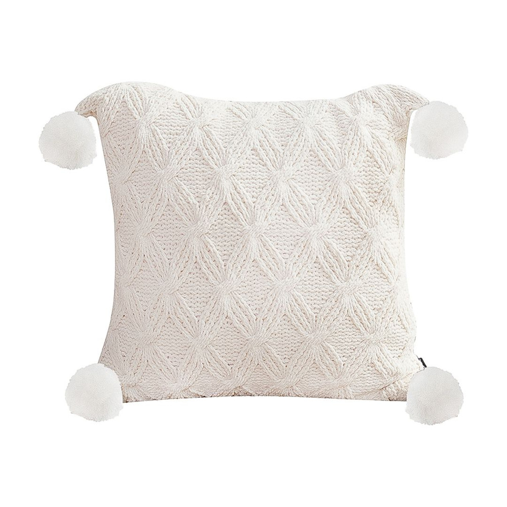 SOGA 45cm Luxurious Ivory Diamond Knit Throw Pillowcase With Pom Poms 1