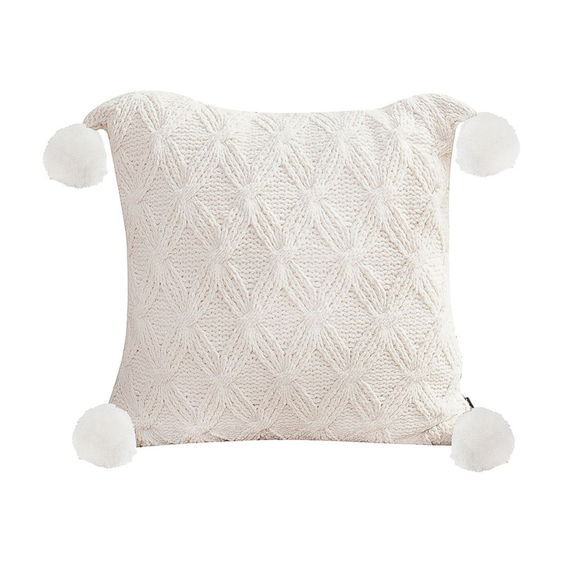 SOGA 45cm Luxurious Ivory Diamond Knit Throw Pillowcase With Pom Poms 1