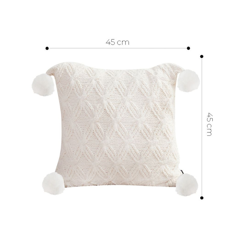 SOGA 45cm Luxurious Ivory Diamond Knit Throw Pillowcase With Pom Poms 5