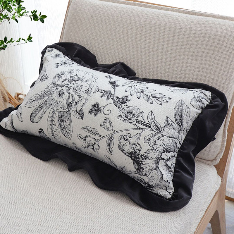 SOGA 30x50cm Chic Botanical Bliss Black  White Lumbar Pillowcase 4