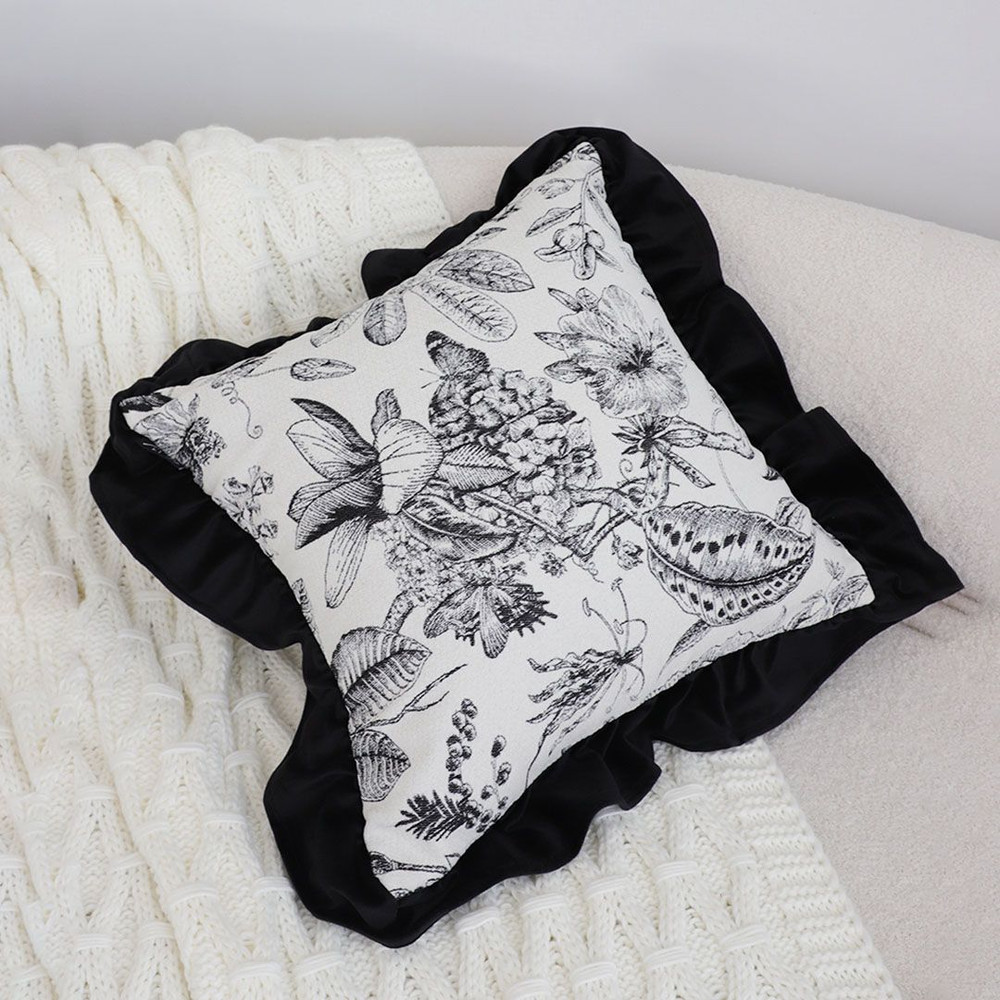 SOGA 45cm Chic Botanical Bliss Black  White Square Pillowcase 4