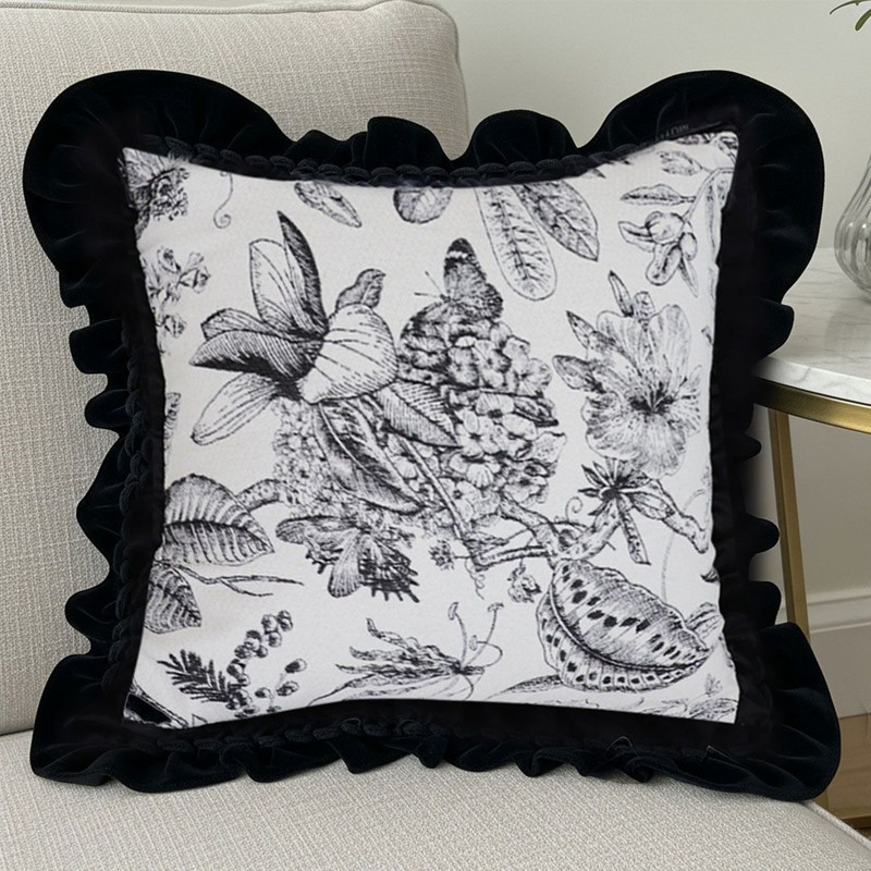 SOGA 45cm Chic Botanical Bliss Black  White Square Pillowcase 0