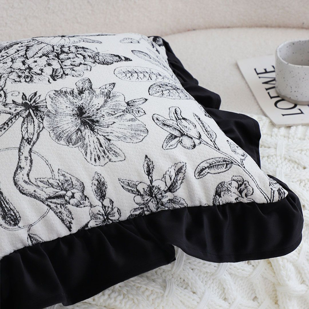 SOGA 45cm Chic Botanical Bliss Black  White Square Pillowcase 6
