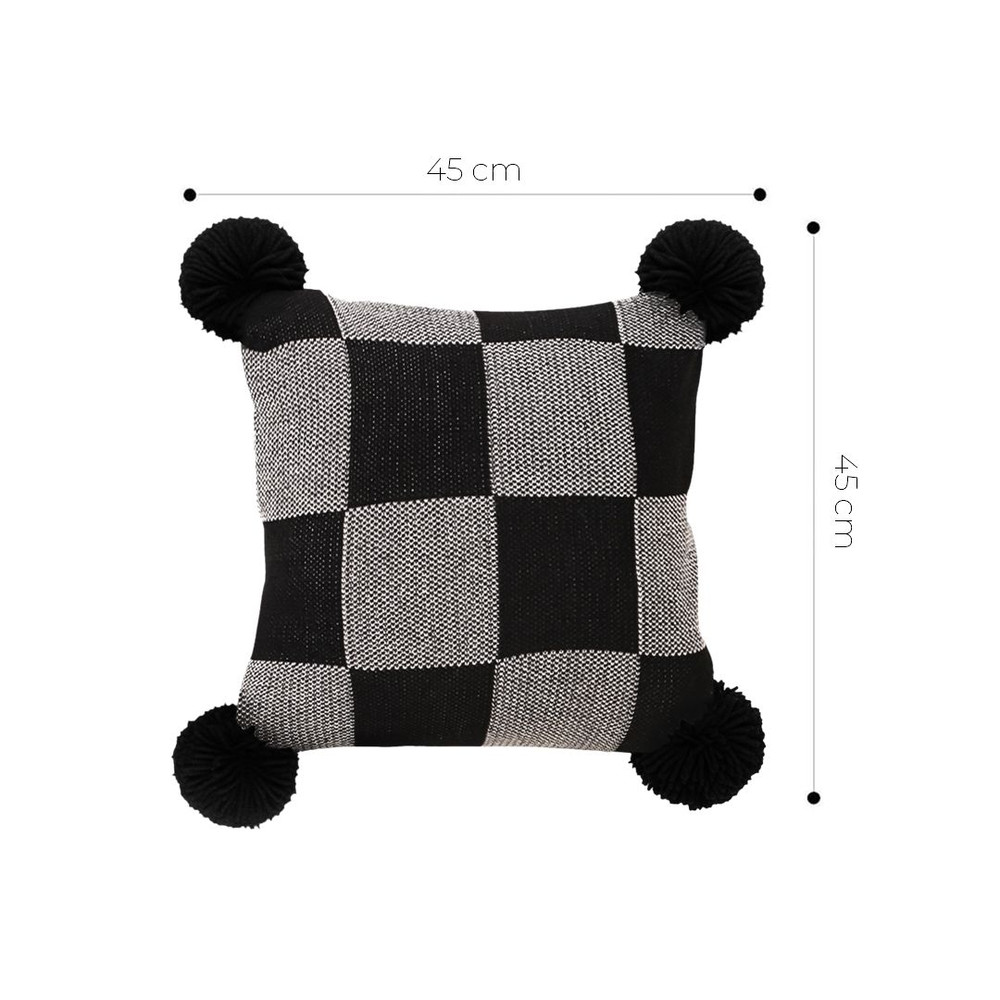 SOGA 45cm Modern Comfort Black Gray Gingham Pillowcase With Pom Poms 5