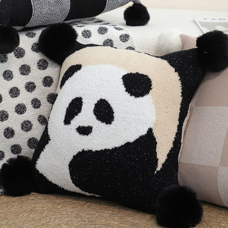 SOGA 45cm Panda PomPom Decorative Pillowcase 2