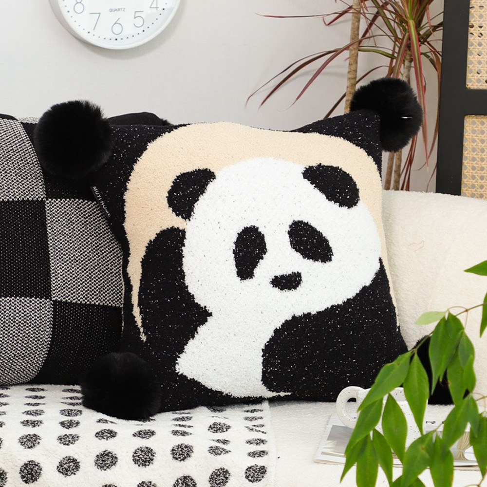 SOGA 45cm Panda PomPom Decorative Pillowcase 3
