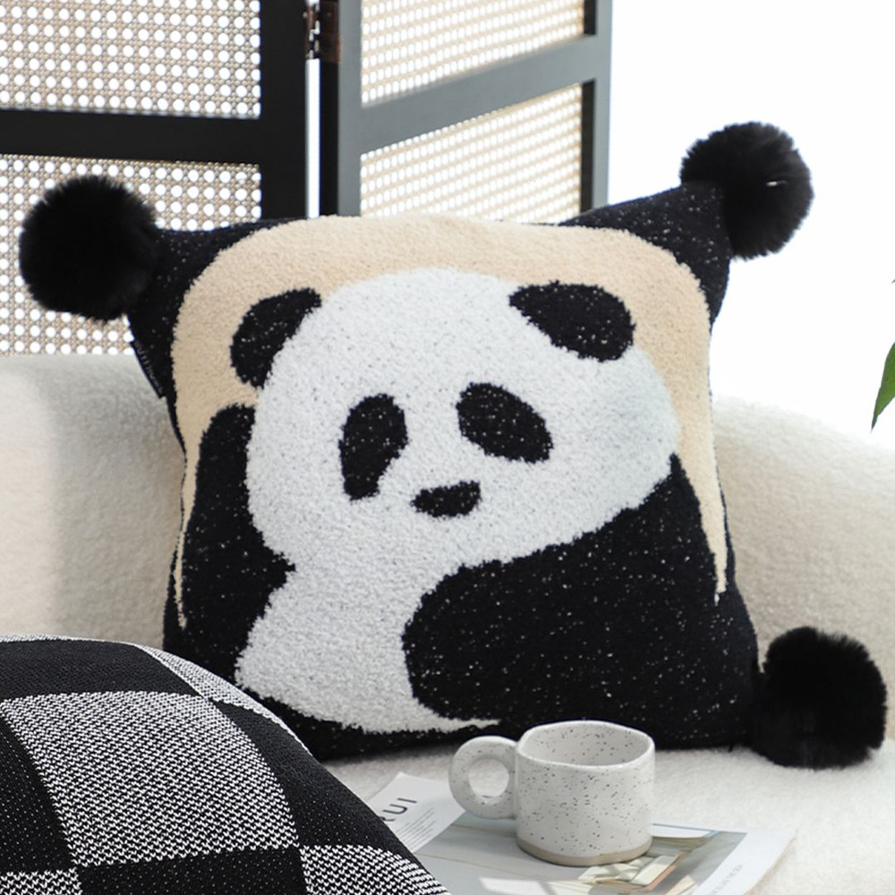 SOGA 45cm Panda PomPom Decorative Pillowcase 4