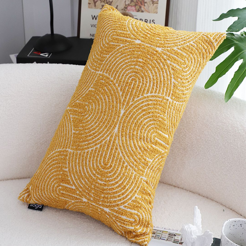 SOGA 30x50cm Mustard Yellow Geometric Lumbar Pillowcase For Home Decor 3