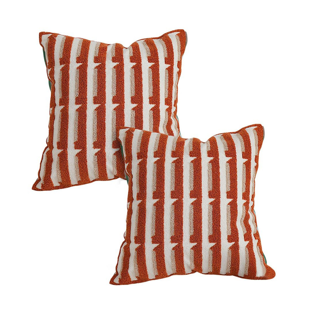 SOGA 2X 45cm Rust Orange OffWhite Striped Polyester Decorative Pillowcase 6