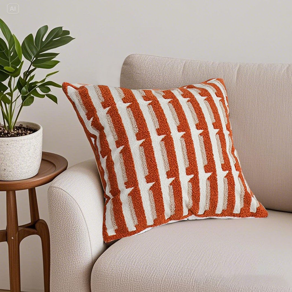 SOGA 2X 45cm Rust Orange OffWhite Striped Polyester Decorative Pillowcase 1
